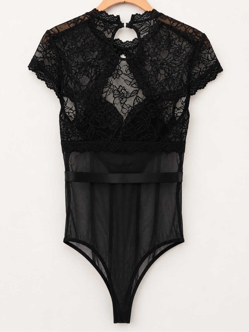 bebe Black Lace Mesh Underwire Bodysuit Keyhole Cutout S - Picture 6 of 11